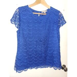 Banana Republic cobalt‎ blue scallop laced blouse Size 10